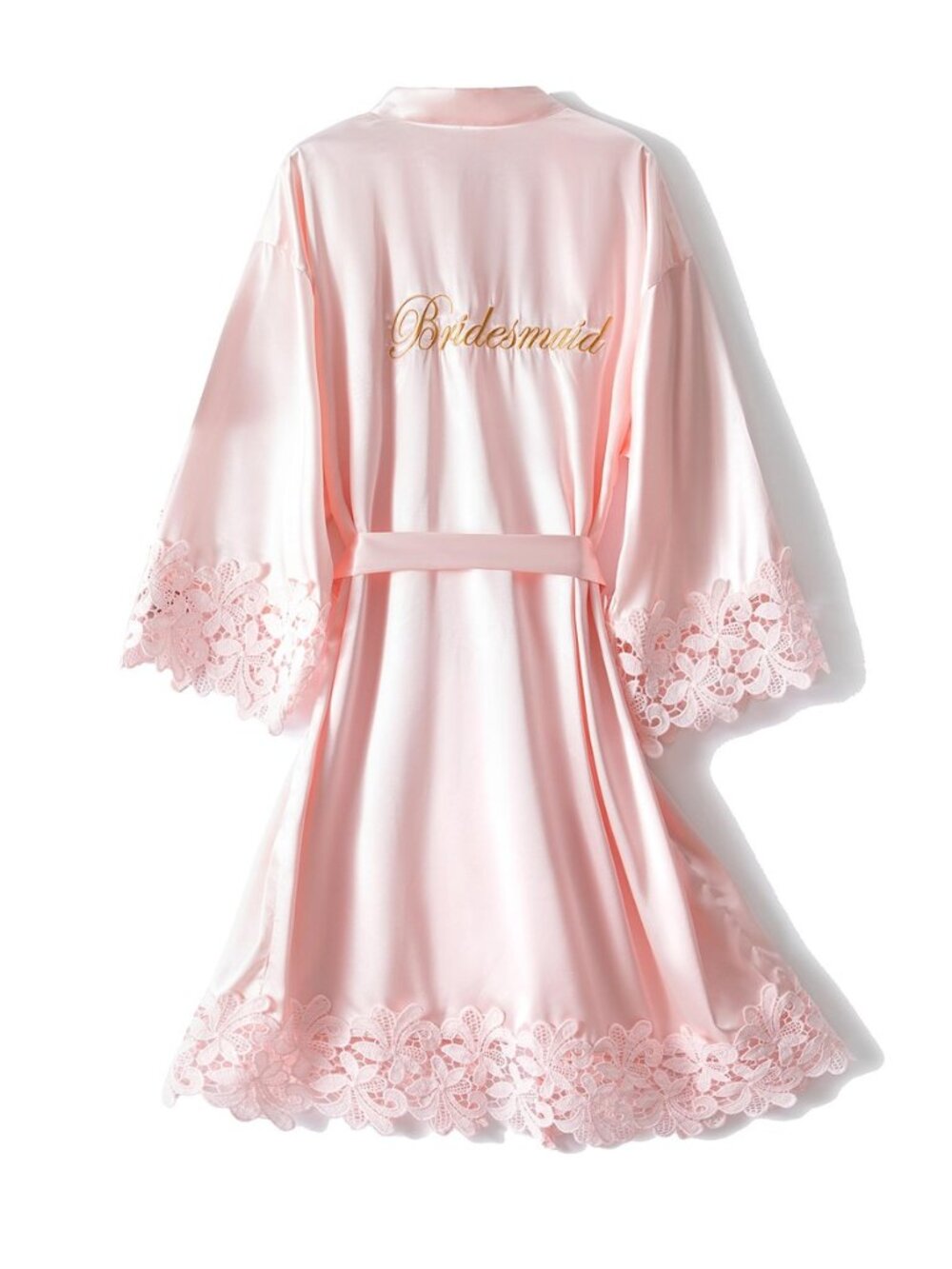 Women's Lace Trim Bride Kimono Robes with Embroidery Bridal Satin Bathrobe